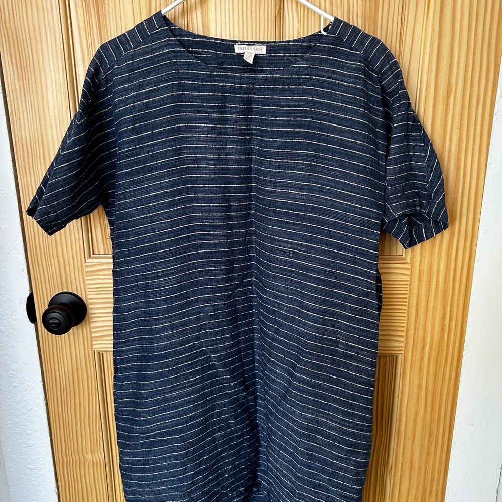 Eileen Fisher Navy and White Striped Line Tunic